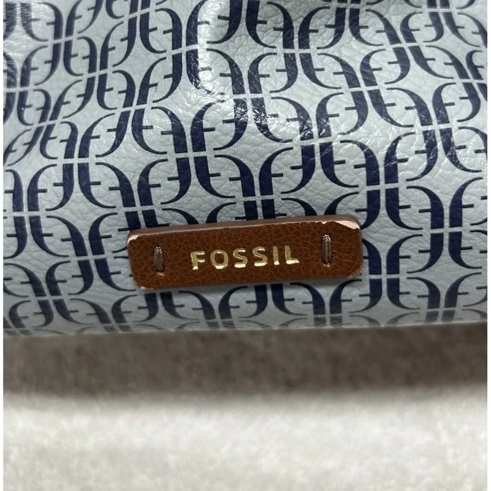 Fossil Womens Blue Leather Strap Charli Printed PVC Tote Bag